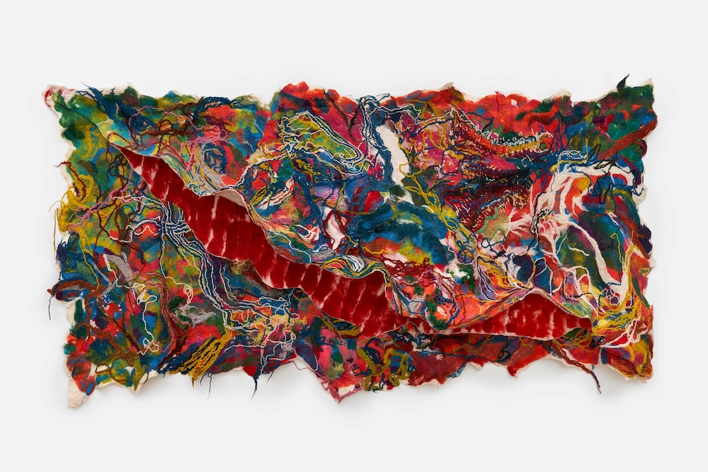 Atlas (2023) Hand-dyed wool, silk, bamboo silk, wire 144.09 x 68.90 x 12.20 in.